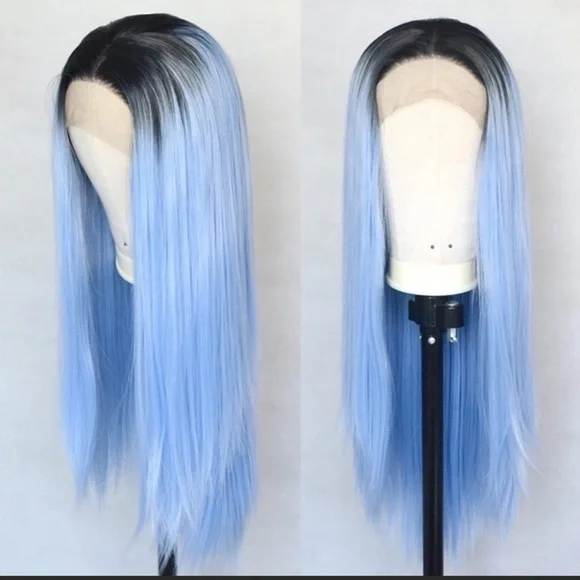 💕Baby Blue OMBRÉ 24” STRAIGHT LACE FRONTWIG NWT